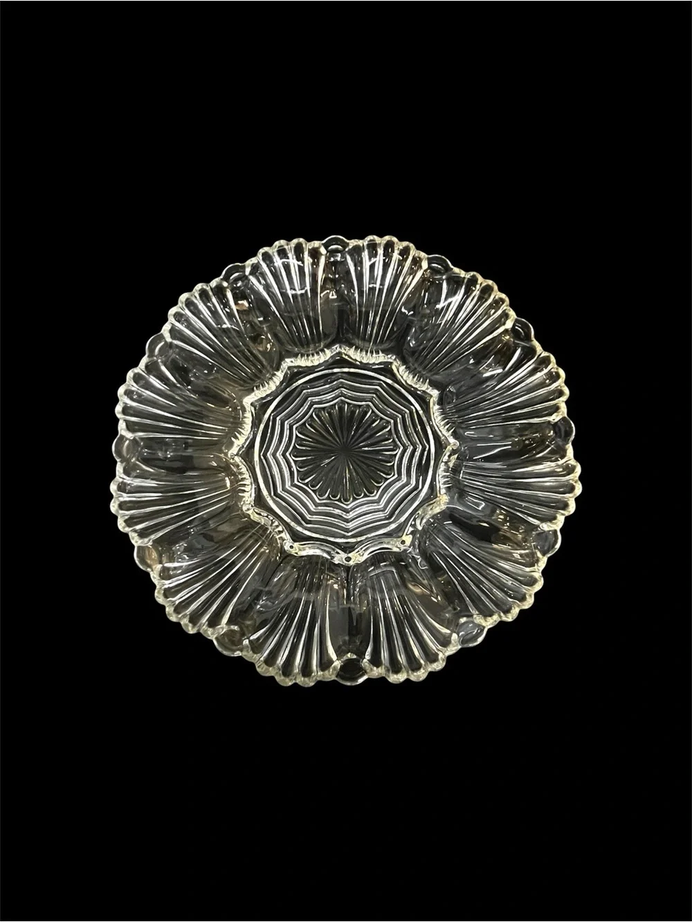 Vintage Anchor Hocking Clear Glass Deviled Egg Plate 896 Wave Fan Scalloped 10